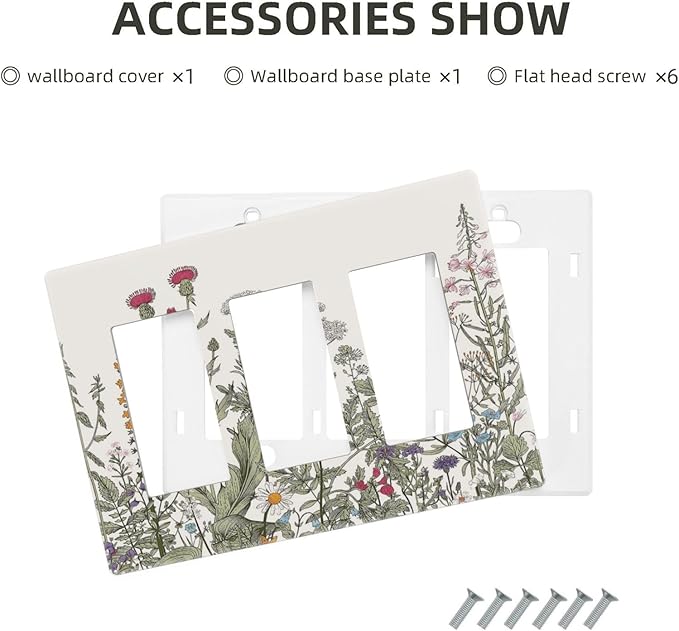 Vintage Colorful Wild Flower Floral 3 Gang Triple Rocker/Decorator Light Switch Wall Plate Cover Decorative Gfci Electrical Faceplate Switchplate Room Decorate