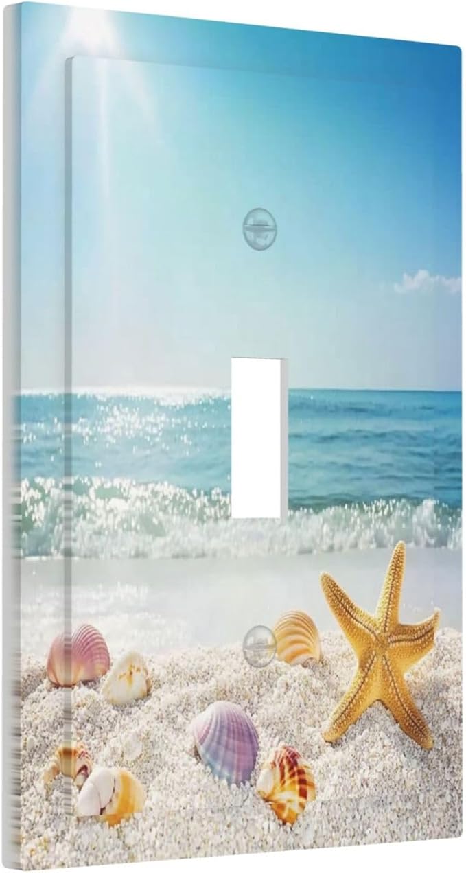 Decorative Light Switch Cover Summer Beach Colorful Seashell Starfish 1 Gang Single Toggle Device Electrical Faceplate Switchplates Decorator Outlet Wall Plate For Kids Room Nursery Decor