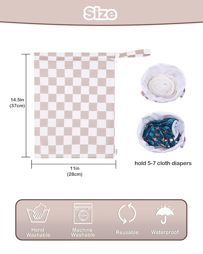 babygoal Waterproof Wet Dry Bag for Swimsuits,Travel, Food Storage, Stroller, Daycare, Baby Diapers, Yoga, Beach, Pool, Wet Clothes-Light Pink Lattice