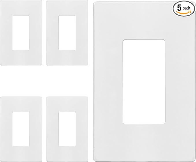 ENERLITES Screwless Decorator Wall Plate Child Safe Outlet Cover, Gloss Finish, Medium Size 1-Gang 4.88" H x 3.11" L, Unbreakable Polycarbonate Thermoplastic, SI8831M-W-5PCS, White