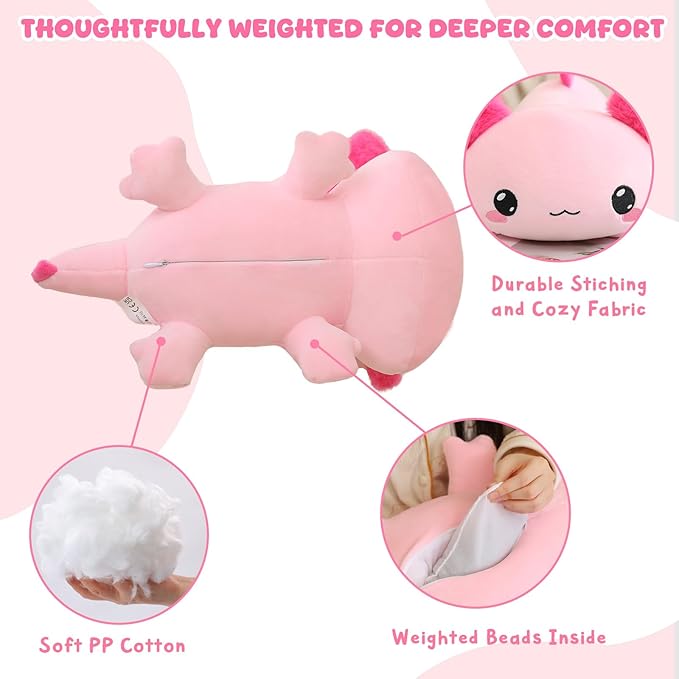 TOYSYM Weighted Stuffed Animals, 1.6 lbs Axolotl Stuffed Animal with Weighted Beads, Cute Plush Toy Pillow Gifts for Adults Kids Boys Girls