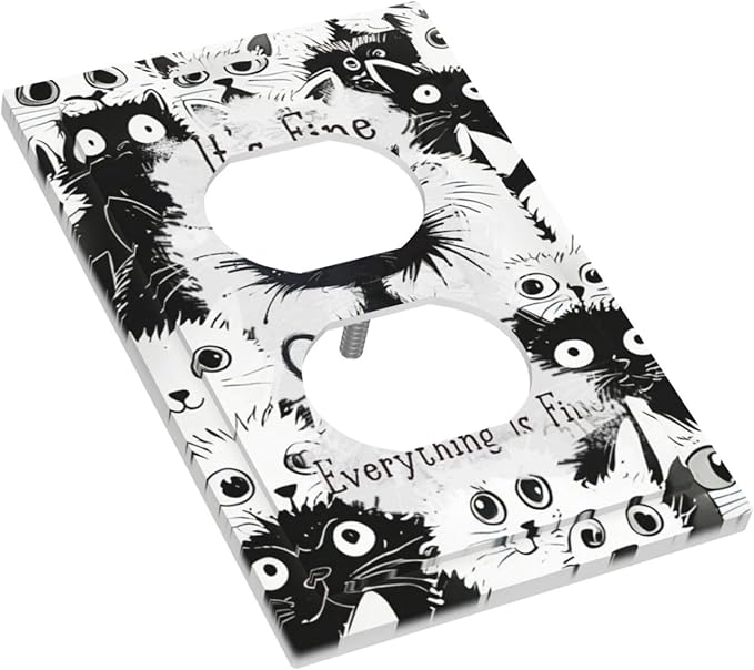Funny Black Cat Inspirational Quotes Patterns Outlet Covers 1 Gang Duplex Light Switch Cover Decorative Switch Plates Electrical Receptacle Faceplate Wall Plate for Kids Room Nursery Decor