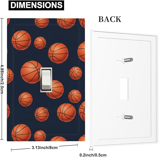 Basketball 1-Gang Toggle Light Switch Plate, Sports Design Navy Blue Vintage Basketball Decorative Wall Plate for Boys Room