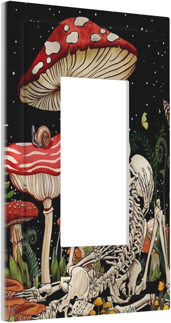 Mushroom Skull Skeleton Moon Single Rocker Outlet Wall Plate Decorative 1 Gang Light Switch Cover Star Plants Flora Decora Electrical Gfci Switchplate for Kitchen Bathroom Home Decor