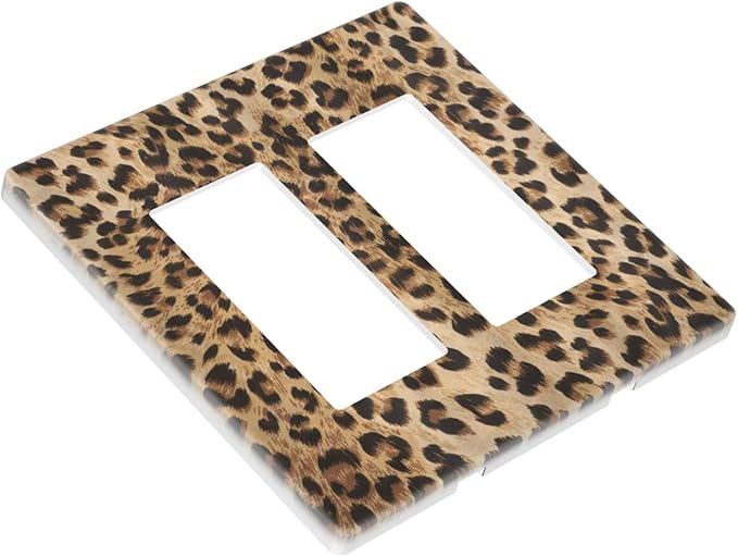 Classic Leopard 2 Gang Double Rocker/Decor Light Switch Cover Decorative Outlet Wall Plate Electrical Faceplate Home Bedroom Art Panel Decor Screwless 4.7" x 4.6