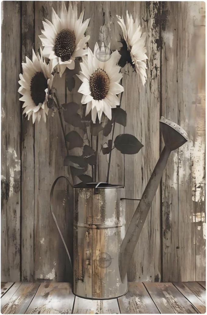 Rustic Floral Country Sunflower Daisy Old Wooden Boards Light Switch Cover Plate 1 Gang No Device Blank Electrical Wall Plates Faceplate Decorative Switch Plate Covers for Farmhouse Home Decor
