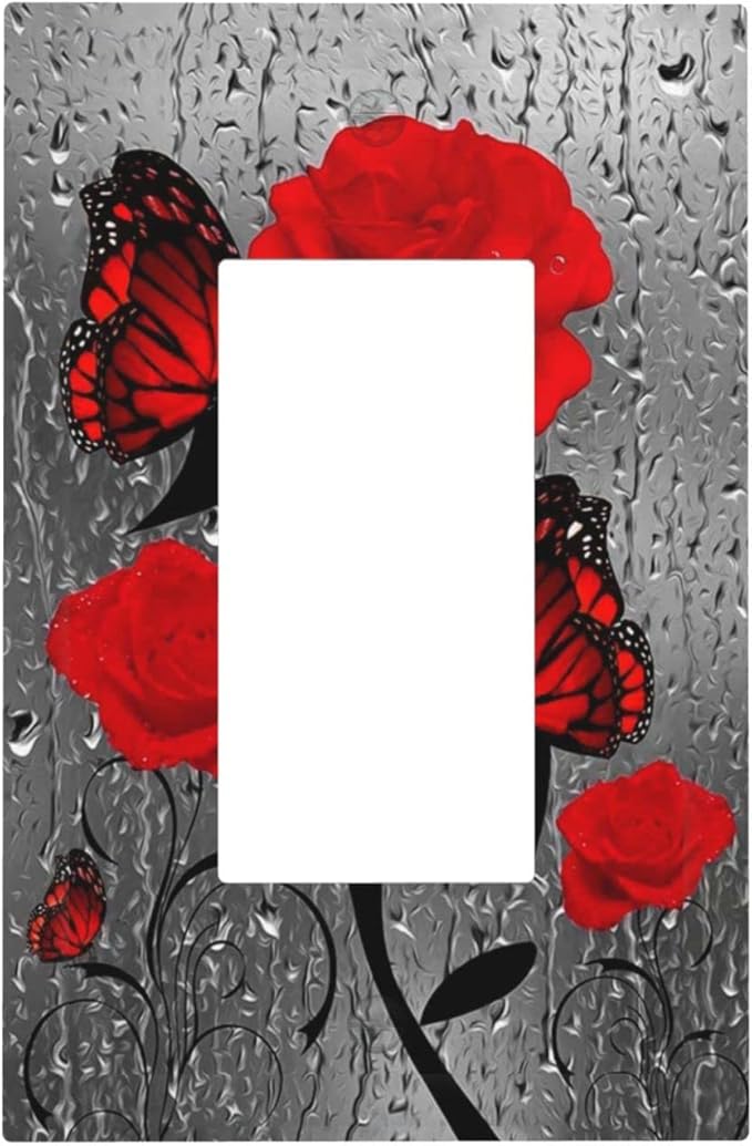 Blush Pink Gray Rose Flower 1 Gang Rocker Outlet Light Switch Wall Plate Cover Electrical Faceplate Switchplates Girls Red Butterfly Rose Floral Farmhouse Abstract Bathroom Bedroom Home Decor 5" x 3