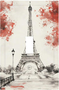 Parisian Watercolor Eiffel Tower 1-Gang Toggle Light Switch Plate, Paris Cherry Blossoms Romantic Vintage French Watercolor Decorative Wall Plate for Bedroom Decor
