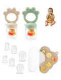 Baby Popsicle Molds & Food Feeder Set, Baby Fruit Feeder for Infant Teething Relief & Safe Infant Self Feeding 4 Months+ Starting Solids for Essentials (Green+Beige)