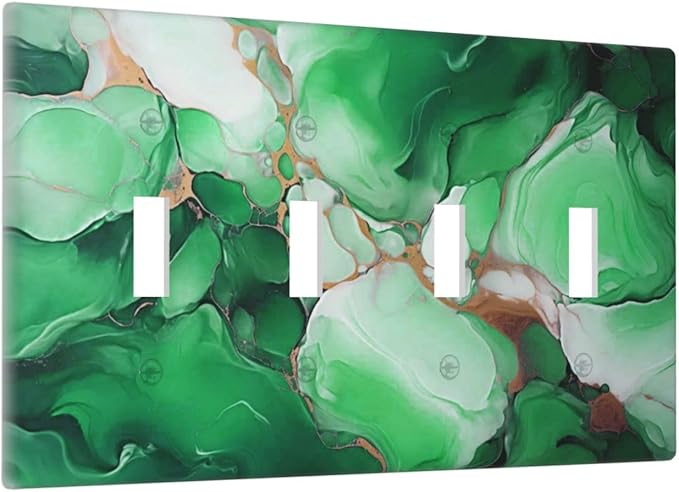 Decorative Light Switch Cover Plate Abstract Luxury Emeralds Green Gold MarbleTextures 4 Gang Wall Plate Oversized Quad Toggle Switch Cover Plate Jumbo Electrical Face Plate