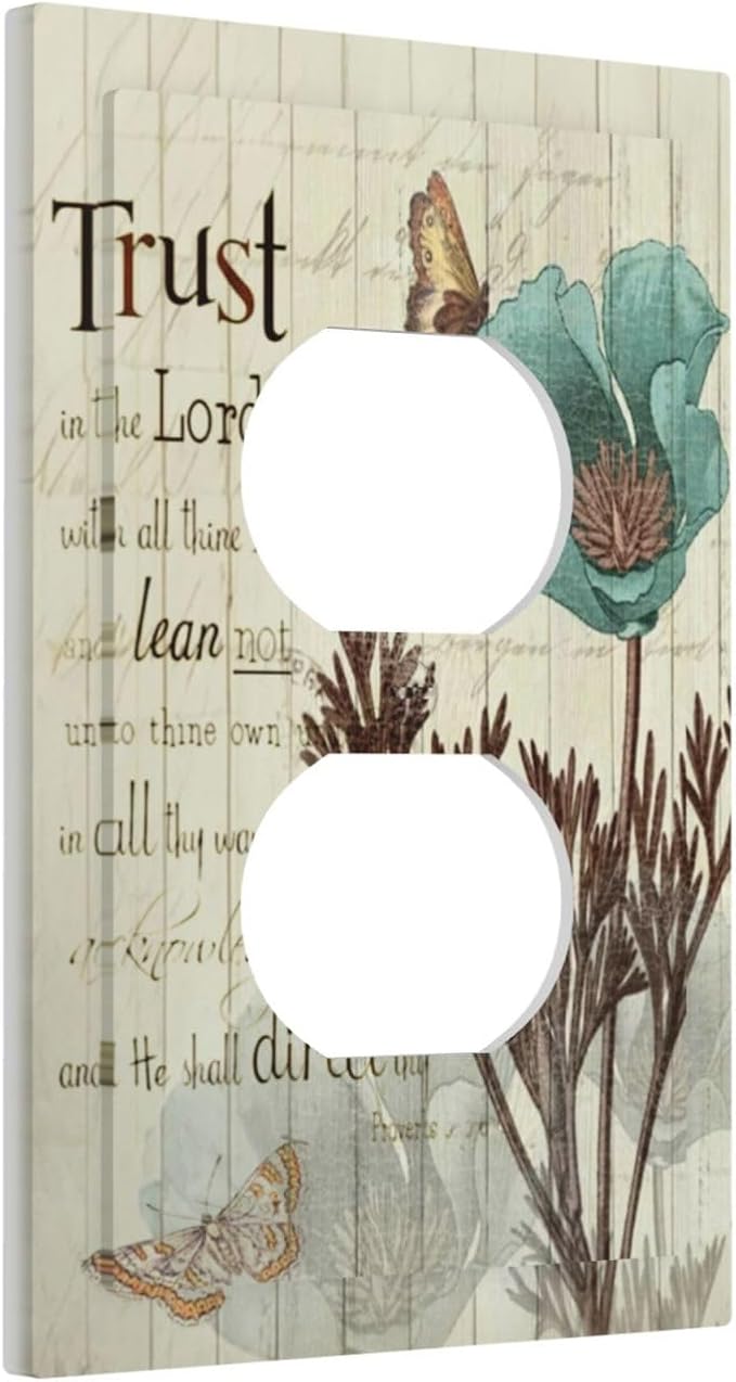 Rustic Elegant Teal Tulip Bible Inspirational Quote Outlet Covers 1 Gang Duplex Light Switch Cover Decorative Switch Plates Electrical Receptacle Faceplate Wall Plate for Farmhouse Bedroom Decor