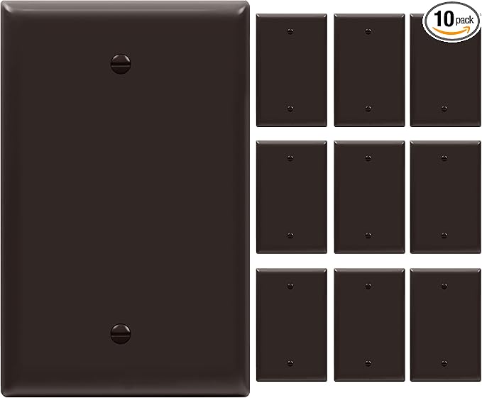 ENERLITES Blank Device Wall Plate, Gloss Finish, Mid-Size Blank Outlet Covers, 1-Gang 4.88" x 3.11", Unbreakable Polycarbonate Thermoplastic, UL Listed, 8801M-BR-10PCS, Brown (10 Pack)