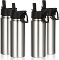 Volhoply 18oz Insulated Water Bottle Bulk 4 Pack,Kids Stainless Steel Water Bottles with Straw,Reusable Metal Water Bottle,Double Wall Vacuum Sports Water Flask For Cold Drink(Silver,4 Set)