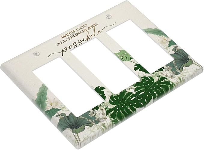 Decorative Outlet Covers Boho Green Monstera Leaf Inspirational Quotes 3 Gang Light Switch Cover Plate Triple Rocker Wall Plates for Electrical Outlets Switch Plate Covers for Home Decor