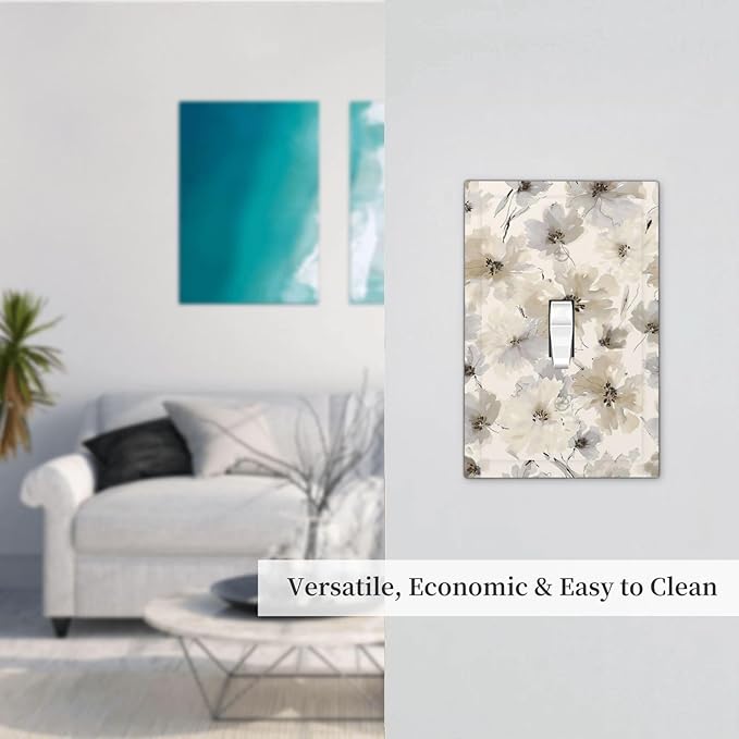 Decorative Light Switch Cover Plate Beige Flower Watercolor Flower 1 Gang Single Toggle Wall Plate Electrical Outlet Covers Decorate Switch Plate Cover for Bedroom Home Decor