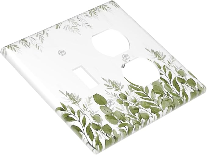 Green Eucalyptus Plant Leaves Vine Wallplates 1 Toggle 1 Duplex Switch Plate Electrical GFCI Faceplate Decorative Light Switch Covers for Bed Room Living Room Decor