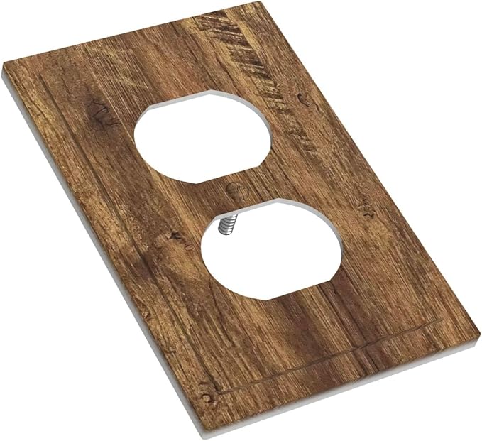Outlet Covers Rustic Wood Grain Country Vintage Wooden Board 1 Gang Duplex Light Switch Cover Plate Decorative Wall Plates Socket Cover Electrical Switchplate for Farmhouse Home Decor