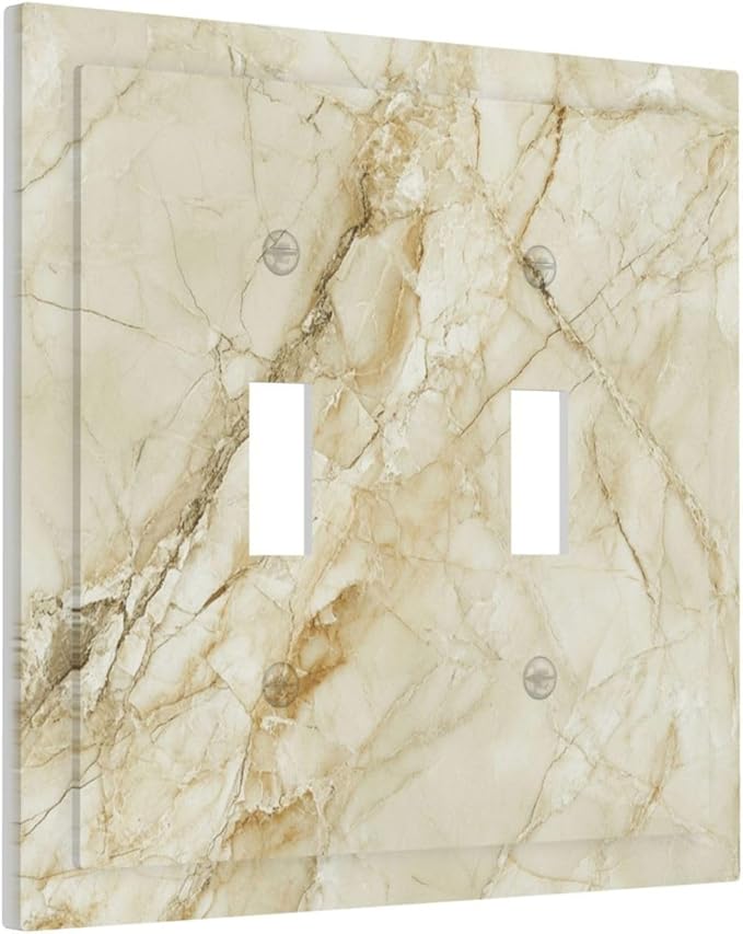 Light Switch Cover Plate Creamy Beige Marble Abstract Minimalism 2 Gang Double Switch Plate Covers Toggle Wallplate Decorative Outlet Covers Electrical Switchplate for Bathroom Home Decor