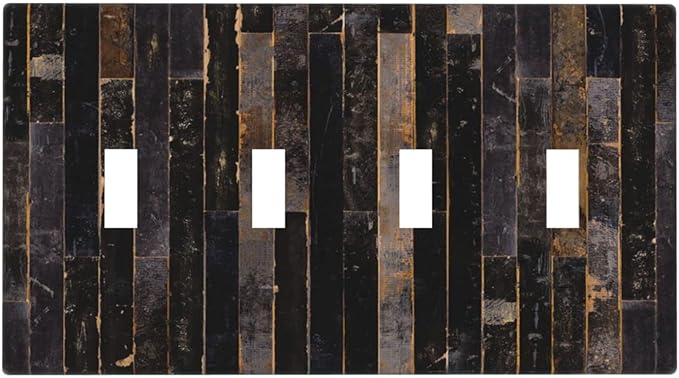 Decorative Switch Plate Covers Black Farmhouse Wood Board 4 Gang Device Light Switch Cover Western Country Lodge Quad Toggle Wall Plate Electrical Faceplate for Bathroom Bedroom Home Decor