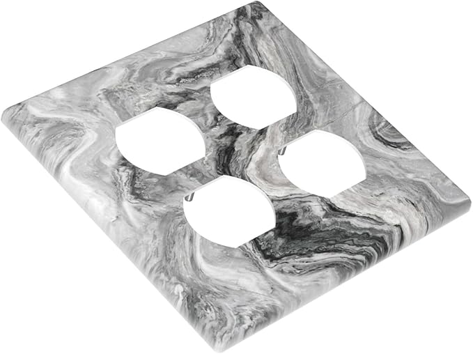Beautiful Grey Marble Texture Simple Abstract Print Outlet Covers 2 Gang Double Duplex Decorative Light Switch Covers Electrical Wallplates Socket Faceplate for Bathroom Kitchen Decor