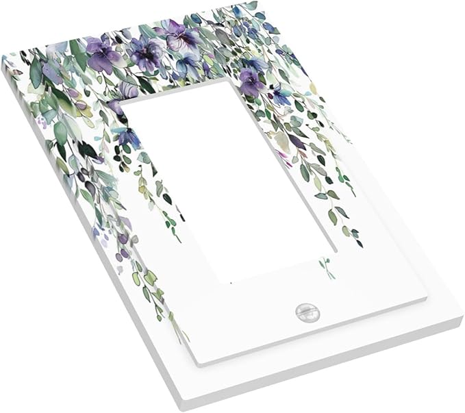 Light Switch Cover Plate Blue Purple Eucalyptus Leaves Boho Botanical 1 Gang Outlet Covers Single Rocker Decorative Switch plates Electrical Wall Plates GFCI Receptacle for Bathroom Home Decor