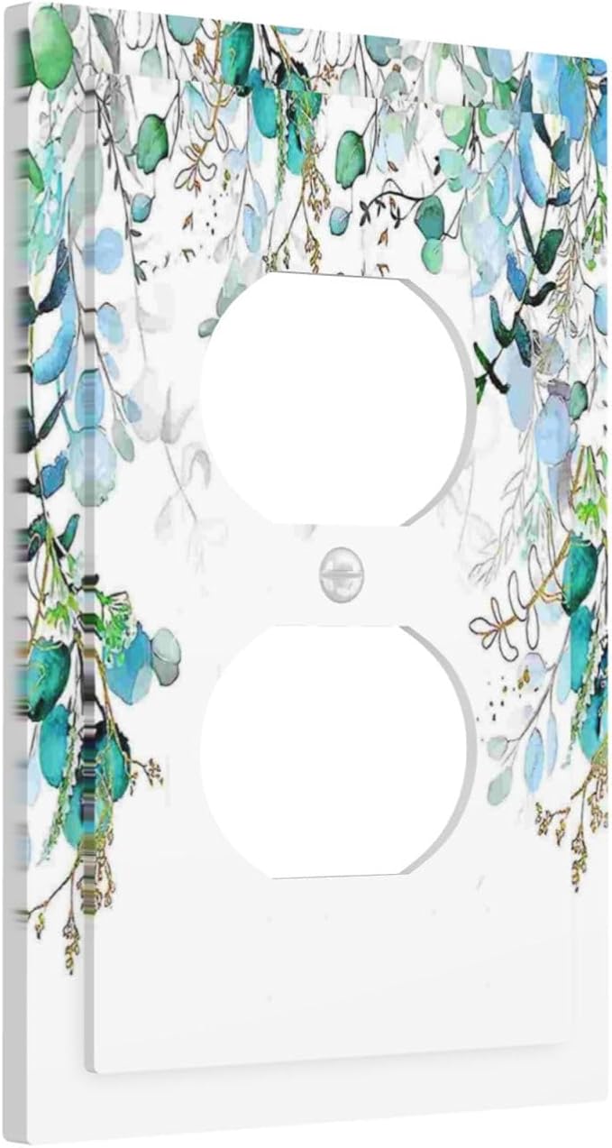Decorative Outlet Covers Bohemian Green Eucalyptus Leaf Pine Leaves 1 Gang Wall Plate Receptacle Duplex Light Switch Cover Plate Single Dual Plug Covers Electrical Switchplate