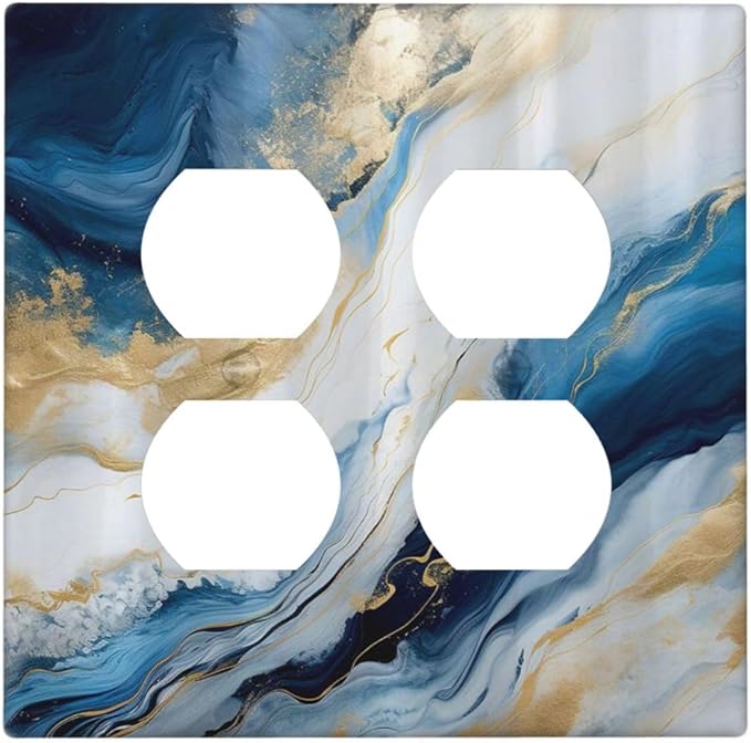 Decorative Outlet Covers Abstract Blue Granite Luxury Watercolor Marble Texture Print 2 Gang Wall Plate Cover Double Duplex Receptacle Two Switch Light Switch Cover Plate Jumbo Face Plate