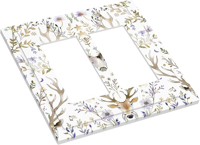 Decorative Outlet Covers Gothic Retro Floral Damask Elk Wild Flower 2 Gang Double Gfci Rocker Electrical Wall Panels Light Switch Cover Plate For Bed Room Living Room Decor