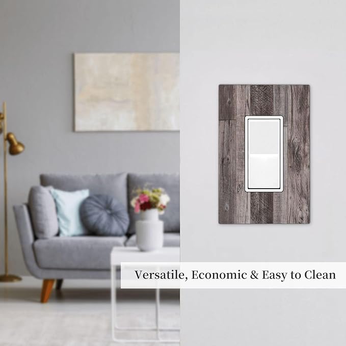 Decorative Outlet Covers Rustic Dark Grey Wood Retro Country Wooden 1 Gang Single Rocker Light Switch Cover Plate Wall Plates GFCI Faceplate for Farmhouse Cabin Decor