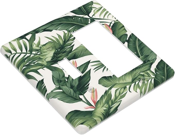 Tropical Leaf Jungle Botanical Palm Tree Greenery Floral Outlet Covers 1 Toggle 1 Rocker Combination Decorative Wall Plate Electrical Switch Plates Light Switch Cover Plate for Bedroom Living Room