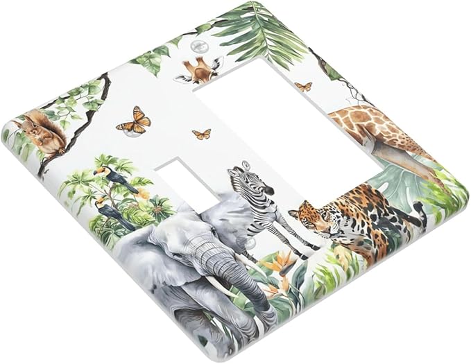 Elephant Giraffe Jungle Animals Leopard Zoo Outlet Covers 1 Toggle 1 Rocker Combination Decorative Wall Plate Electrical Switch Plates Light Switch Cover Plate for Kids Room Nursery Decor