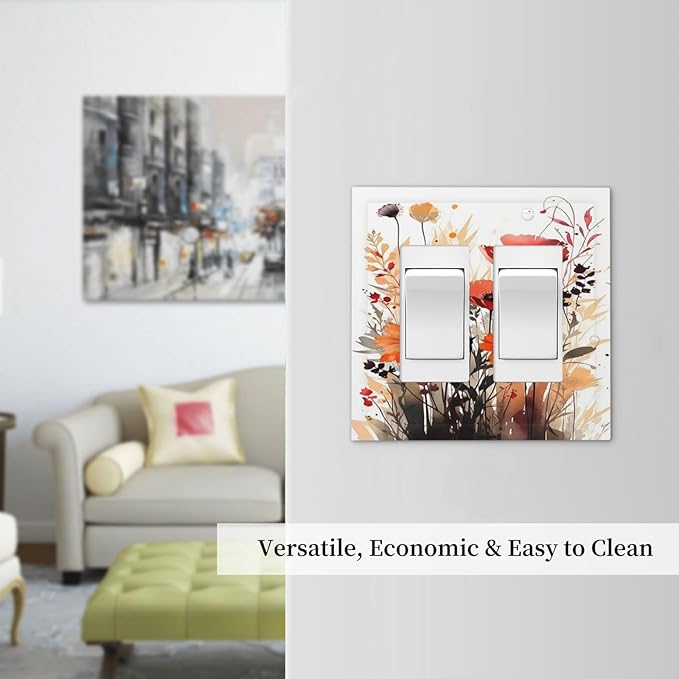Decorative Outlet Covers Country Watercolor Flowers Art Wildflower 2 Gang Double GFCI Rocker Electrical Wall Panels Light Switch Cover Plate for Bedroom Cabin Decor