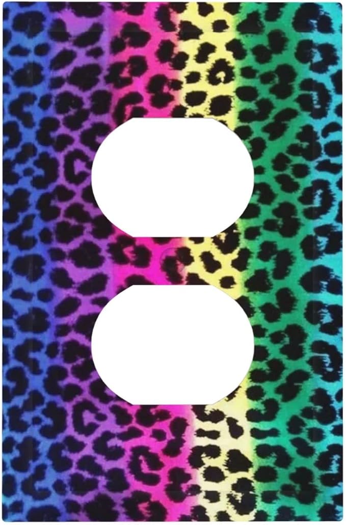 Watercolor Colorful Rainbow Leopard Print 1 Gang Outlet Covers Duplex Receptacle Wall Plate Decorative Faceplate Switchplates African Animal Stripes Blue Purple Green Red Geometric Leopard Room Decor