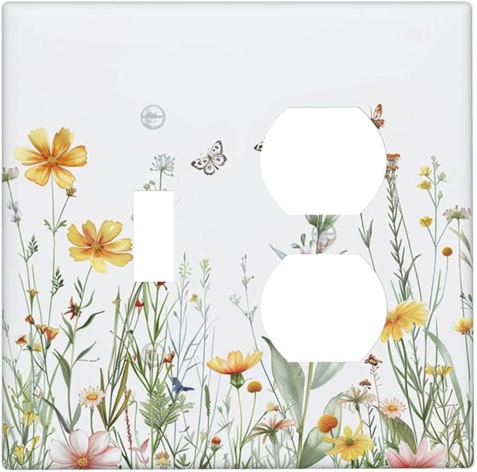 Outlet Covers Rustic Colorful Floral Butterfly Watercolor Flowers 2 Gang Decorative Switch Plates 1 Toggle Duplex Combo Light Switch Cover GFCI Socket Cover WallPlates for Bathroom Bedroom