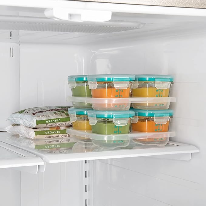 OXO Tot Glass Baby Blocks Food Storage Containers, Teal, 4 oz