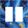 Outlet Covers Navy Blue Gold Marble Abstract Luxury 2 Gang Double Rocker Light Switch Cover Plate Decorative Wall Plate GFCI Socket Cover Electrical Switch Plate Covers for Bathroom Home