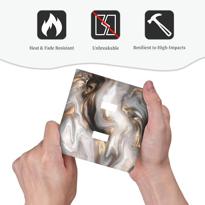 Decorative Switch Plates Grey Brown Swirl Marble Texture 2 Gang Double Toggle Outlet Light Switch Cover Wall Plate Electrical Faceplate For Bathroom Kitchen Decor