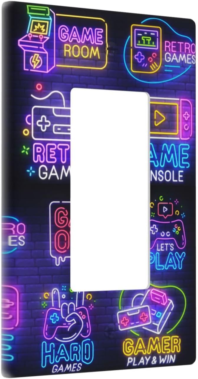 Games Funny Single Gang Rocker Light Switch Cover Plates Decorative Outlet Covers, 1 Gang Rocker Wall Plate