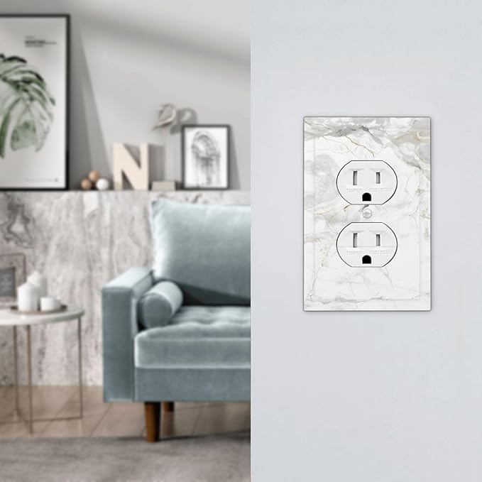 White Marbling Golden Stream Lines Print Outlet Covers 1 Gang Duplex Light Switch Cover Decorative Switch Plates Electrical Receptacle Faceplate Wall Plate for Bathroom Kitchen Decor