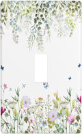 Green Floral Leaves Light Switch Cover Decorative Wild Flower 1 Gang Single Toggle Wall Plate Electrical Switchplate Faceplate for Bathroom Kitchen Bedroom
