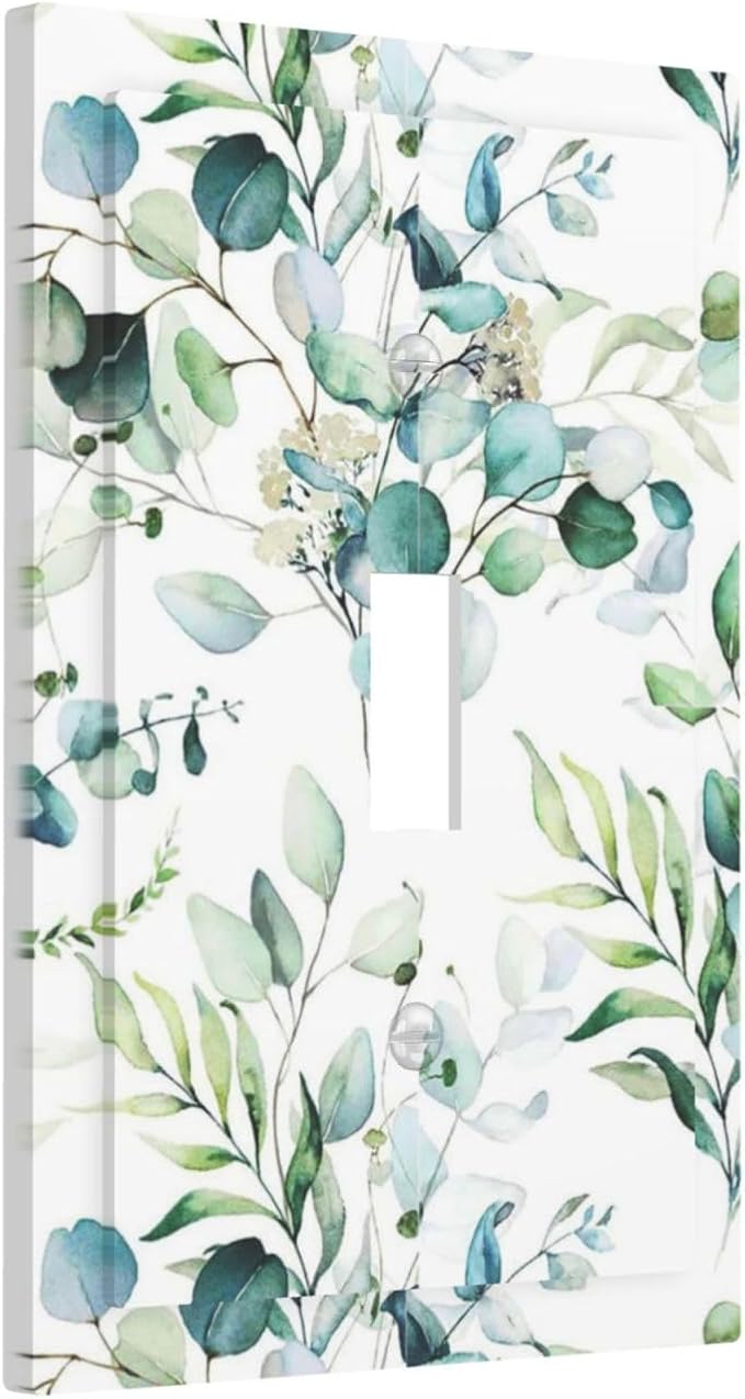 Green Olive Sage Eucalyptus Leaves Single Toggle Light Switch Plate Outlet Cover Decorative One Device Wall Plate 1-Gang Electrical Switch Faceplate