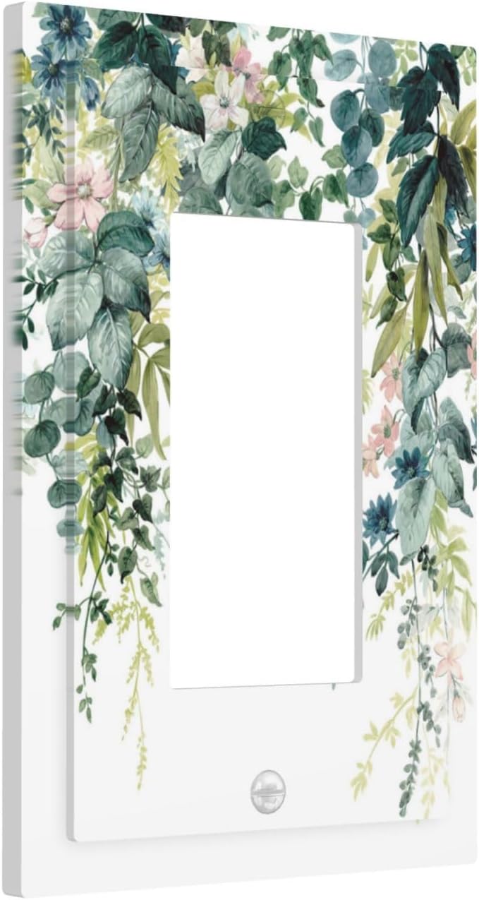 Colorful Plant Flower Sage Eucalyptus Leaves Decorative Outlet Covers 1 Gang Single Rocker Light Switch Cover Plate Wall Plates GFCI Faceplate for Bedroom Living Room Decor