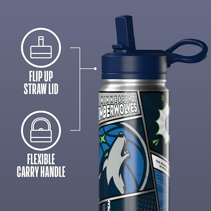 Hydrapeak x NBA Minnesota Timberwolves 20 oz Stainless Steel Water Bottle, Officially Licensed Double Wall Insulated Sports Bottle with Straw Lid, Reusable Leakproof Gift for Kids & Adults
