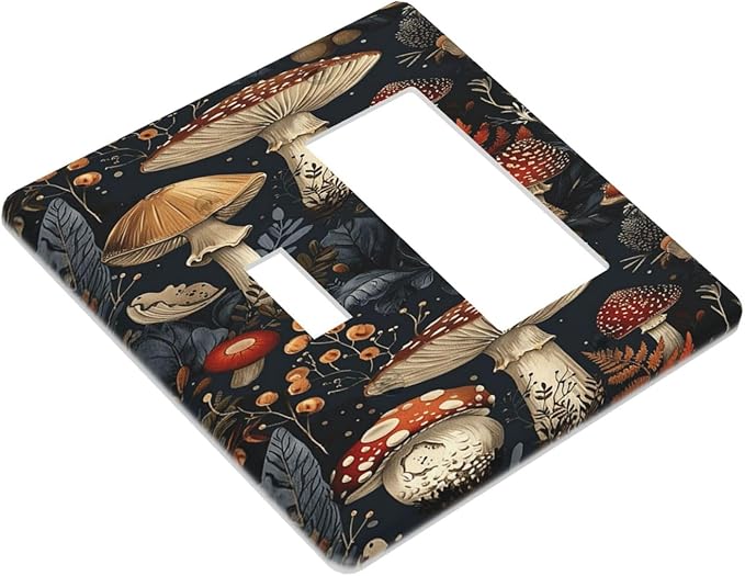 Outlet Covers Vintage Mushroom Floral 1 Toggle 1 Rocker Combo Light Switch Cover Plate Decorative Switch Plate Covers Electrical Wall Plate for Bedroom Kids room Decor