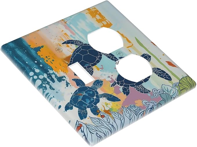 Wallplates Colorful Ocean Sea Turtle Marine Life 1 Toggle 1 Duplex Switch Plate Electrical GFCI Faceplate Decorative Light Switch Covers for Kids room Bedroom Decor