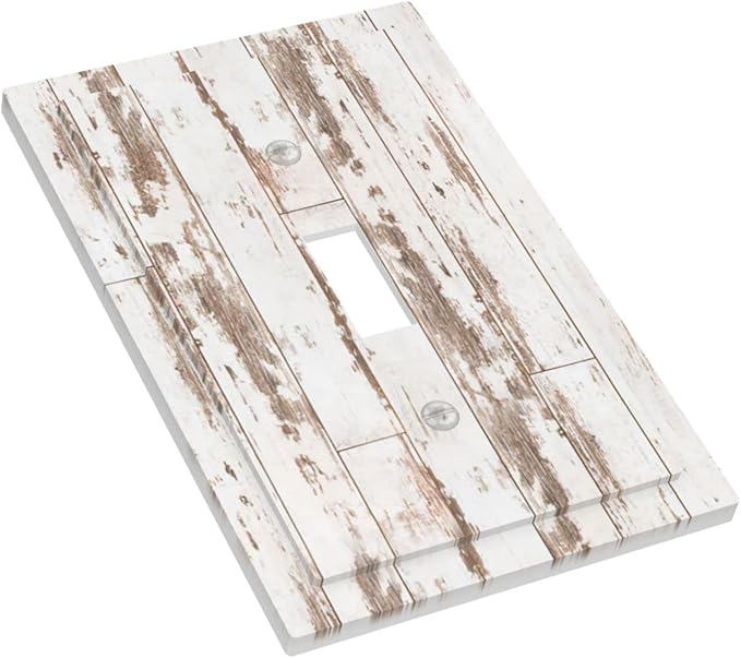 Rustic Cabin Barn White Wooden Brown Farmhouse 1 Gang Light Switch Plate Decorative Single Toggle Wall Plate Cover Electrical Switchplate Faceplate For Country Vintage Bedroom Room Decorate