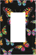 Vibrant Rainbow Butterflies on Black Single Rocker Switch Cover - 1-Gang Standard US Size Enchanted Garden Butterfly Light Switch Covers for Bedroom Decor