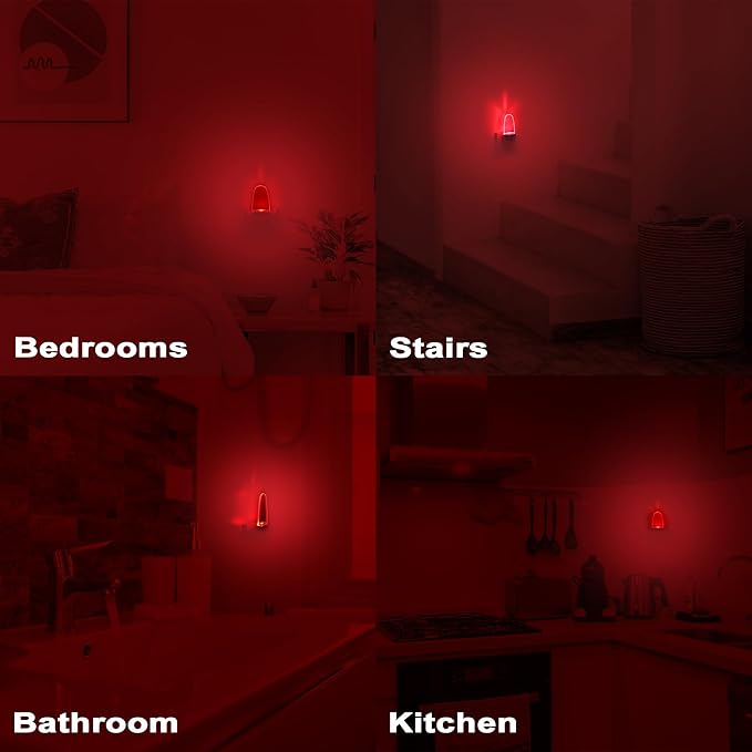 GREENIC Plug in LED Night Light Lamp 4 Pack with Light Sensor RED