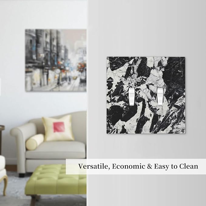 Black White Marble Abstract Luxury Decorative Switch Plates 2 Gang Double Toggle Outlet Light Switch Cover Wall Plate Electrical Faceplate for Bathroom Kitchen Decor