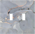 Gray And Gold Marble Abstract Luxury Print Decorative Switch Plates 2 Gang Double Toggle Outlet Light Switch Cover Wall Plate Electrical Faceplate for Bathroom Kitchen Bedroom Decor